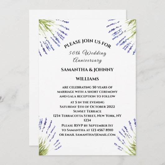 50e bruiloft Jubileum Lavendel Bloemen Rustiek Kaart (Voorkant / Achterkant)