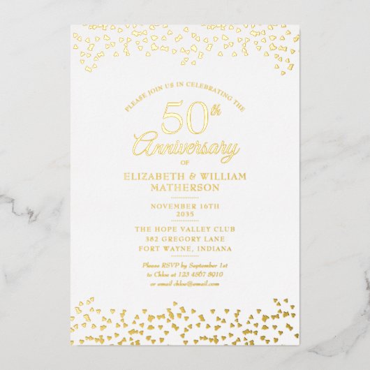 50e bruiloft Jubileum Love Hearts Gold Folie Uitnodiging (Voorkant)