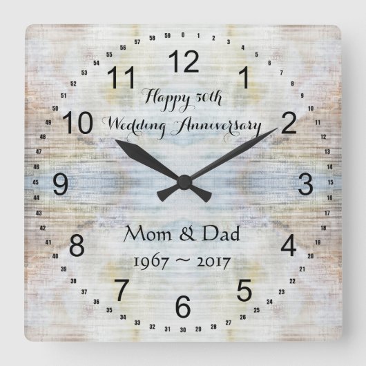 50e bruiloft Jubileum Marble Pattern Vierkante Klok (Voorkant)