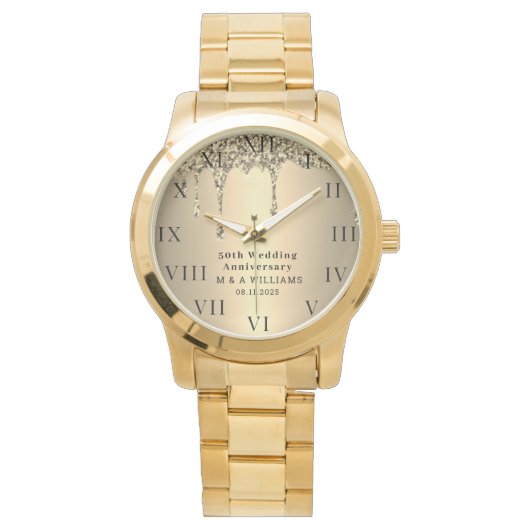 50e bruiloft Jubileum Modern Elegant Fiftieth Horloge (Voorkant)