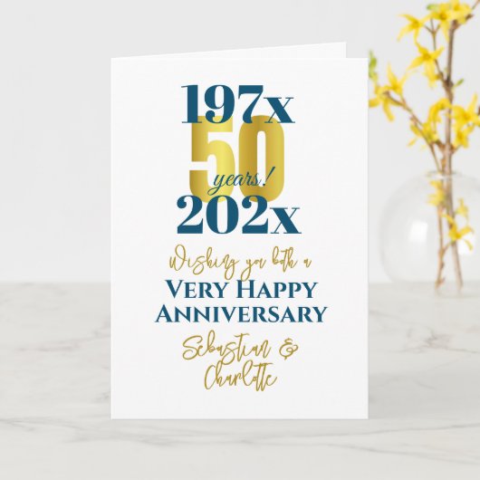 50e bruiloft Jubileum moderne typografie Kaart (Gele Bloem)