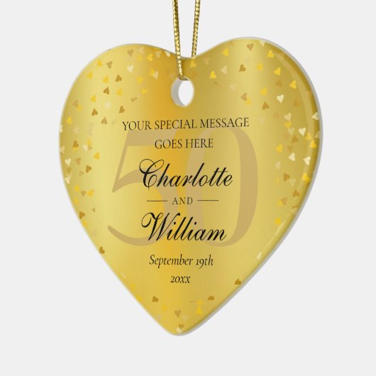 50e bruiloft Jubileum Monogram Gold Hearts Keramisch Ornament (Links)