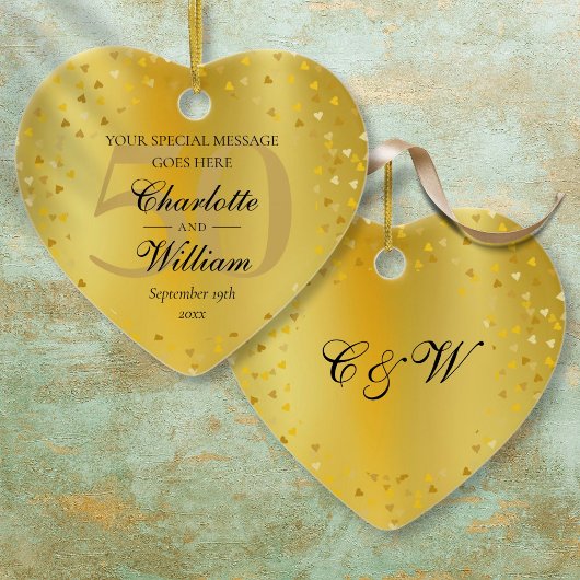 50e bruiloft Jubileum Monogram Gold Hearts Keramisch Ornament
