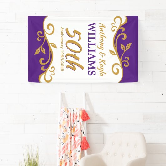 50e bruiloft Jubileum Paars Gold Vlaams Spandoek (Insitu)