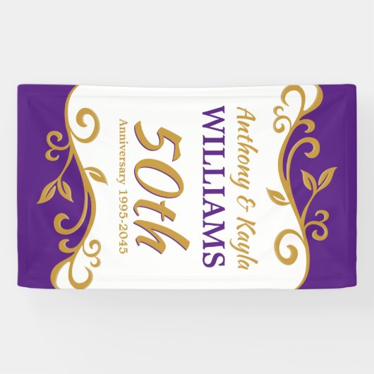 50e bruiloft Jubileum Paars Gold Vlaams Spandoek (Horizontaal)