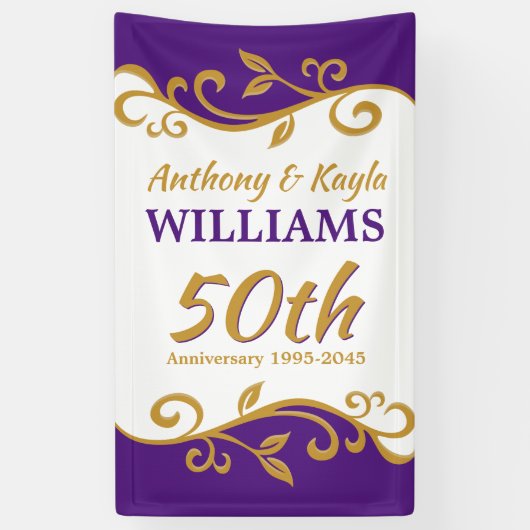50e bruiloft Jubileum Paars Gold Vlaams Spandoek (Verticaal)