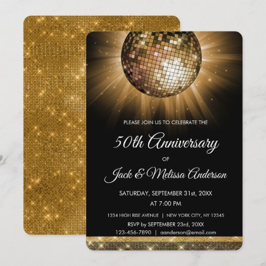 50e bruiloft Jubileum partij Gold Disco Ball Kaart (Voorkant / Achterkant)