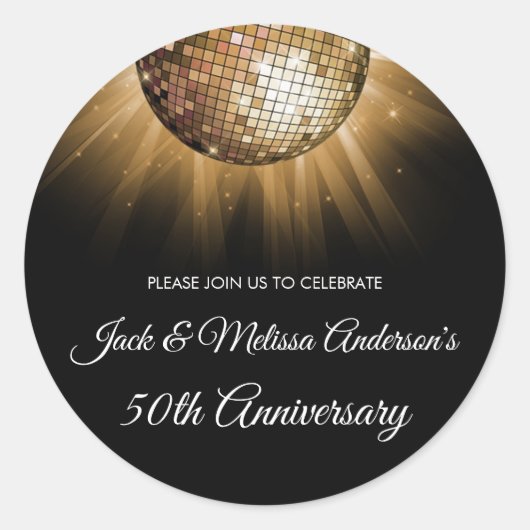 50e bruiloft Jubileum partij Gold Disco Ball Ronde Sticker (Voorkant)