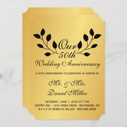 50e bruiloft Jubileum partij Gold Invite Kaart (Voorkant / Achterkant)