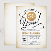 50e bruiloft Jubileum Partij - Gold White Invita Kaart (Voorkant / Achterkant)