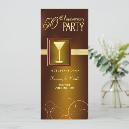 50e bruiloft Jubileum Partij - Goudmonogram Kaart (Staand voorkant)