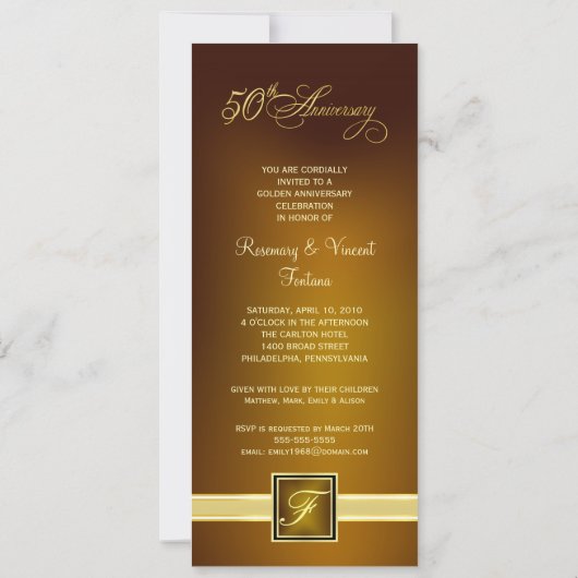 50e bruiloft Jubileum Partij - Goudmonogram Kaart (Achterkant)