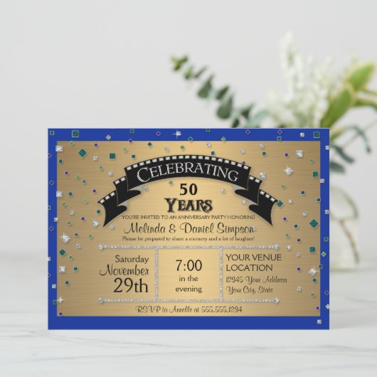 50e bruiloft Jubileum Partij Vierde Confetti Kaart (Staand voorkant)