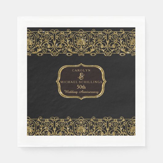 50e bruiloft Jubileum Party Art Deco Nouveau Servetten (Voorkant)