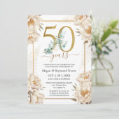 50e bruiloft Jubileum Party Gold White Peony Kaart (Staand voorkant)