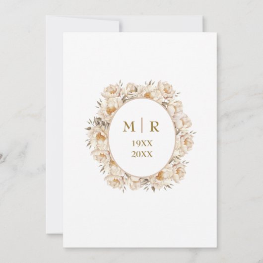 50e bruiloft Jubileum Party Gold White Peony Kaart (Achterkant)