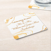 50e bruiloft Jubileum Party Goud en wit Kartonnen Onderzetters (Schuin)