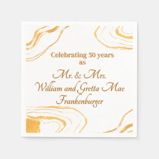 50e bruiloft Jubileum Party Goud en wit Servet (Voorkant)
