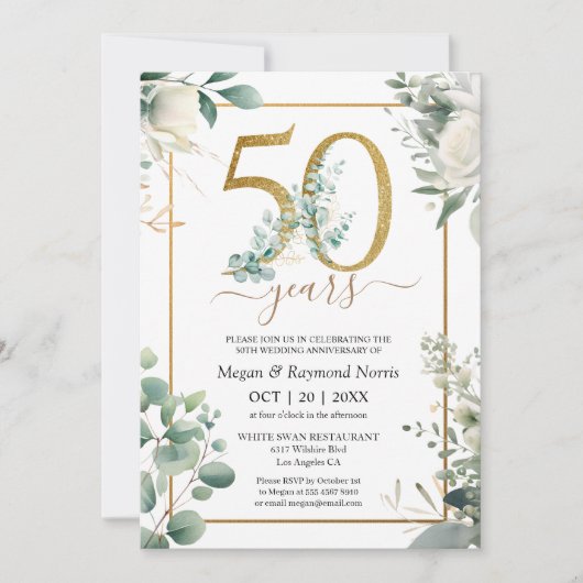 50e bruiloft Jubileum Party Goud Groen Feest Kaart (Voorkant)
