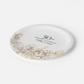 50e bruiloft Jubileum Party Goud Wit Bloemen Papieren Bordje (Gekanteld)
