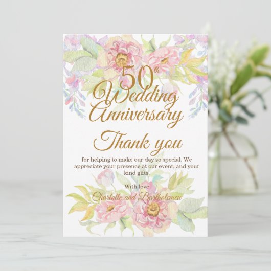 50e bruiloft Jubileum Party Roos Bedankkaart (Staand voorkant)