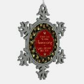 50e bruiloft Jubileum Rood Zwart & Goud Tin Sneeuwvlok Ornament (Links)
