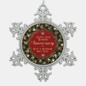 50e bruiloft Jubileum Rood Zwart & Goud Tin Sneeuwvlok Ornament (Voorkant)