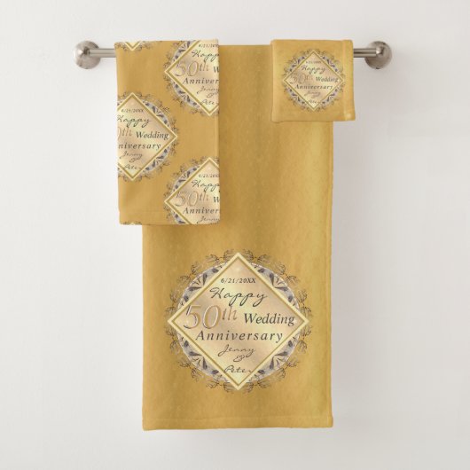 50e bruiloft Jubileum Roos Gold Towel Bad Handdoek (Insitu)