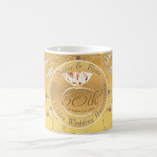 50e bruiloft Jubileum Rozen Pil Koffiemok (Center)