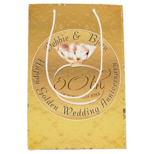 50e bruiloft Jubileum Rozen Pil Medium Cadeauzakje (Voorkant)