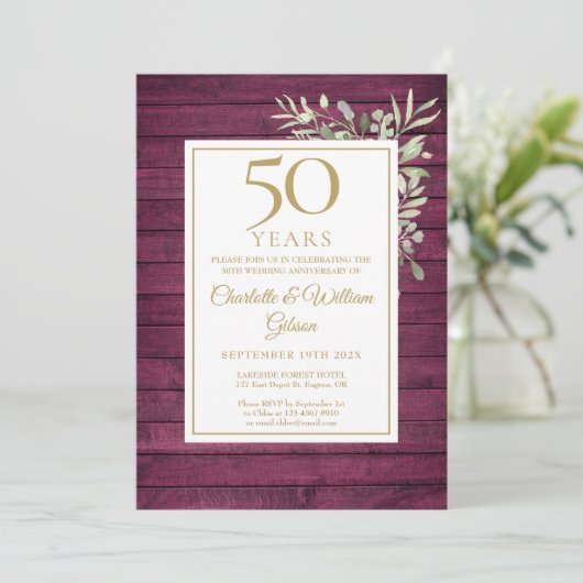 50e bruiloft Jubileum rustiek rood hout groen Kaart (Staand voorkant)