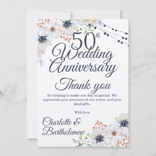 50e bruiloft Jubileum rustieke bloemen kraft Bedankkaart (Voorkant)