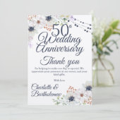 50e bruiloft Jubileum rustieke bloemen kraft Bedankkaart (Staand voorkant)