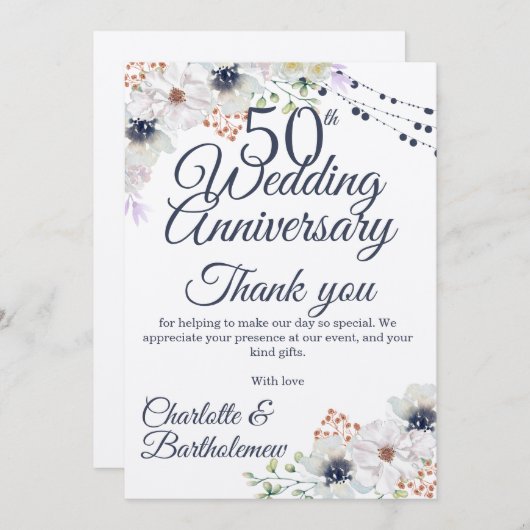 50e bruiloft Jubileum rustieke bloemen kraft Bedankkaart (Voorkant / Achterkant)