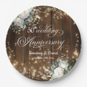 50e bruiloft Jubileum Rustieke String Lights Papieren Bordje (Voorkant)