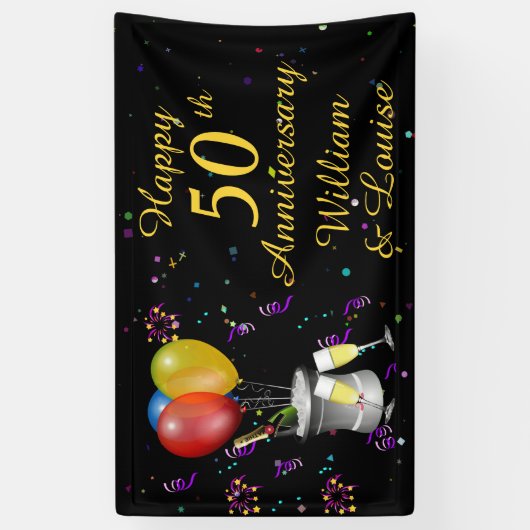 50e bruiloft Jubileum Sparking Wijn Viering Spandoek (Verticaal)