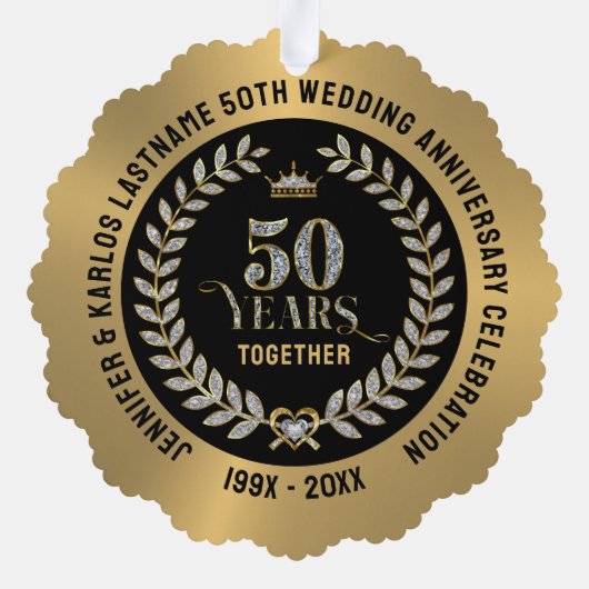 50e bruiloft Jubileum Sparkling Laurel Wreath Ornament Kaart (Achterkant)