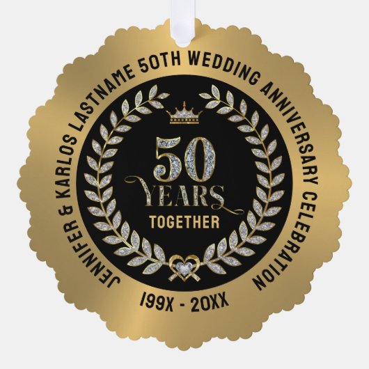 50e bruiloft Jubileum Sparkling Laurel Wreath Ornament Kaart (Voorkant)
