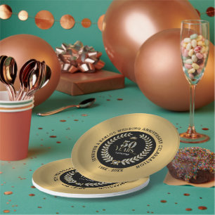 50e bruiloft Jubileum Sparkling Laurel Wreath Papieren Bordje