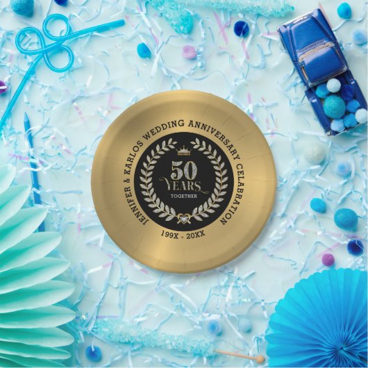 50e bruiloft Jubileum Sparkling Laurel Wreath Papieren Bordje (Feest)