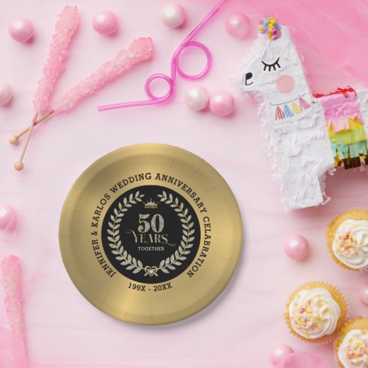 50e bruiloft Jubileum Sparkling Laurel Wreath Papieren Bordje (Feest)