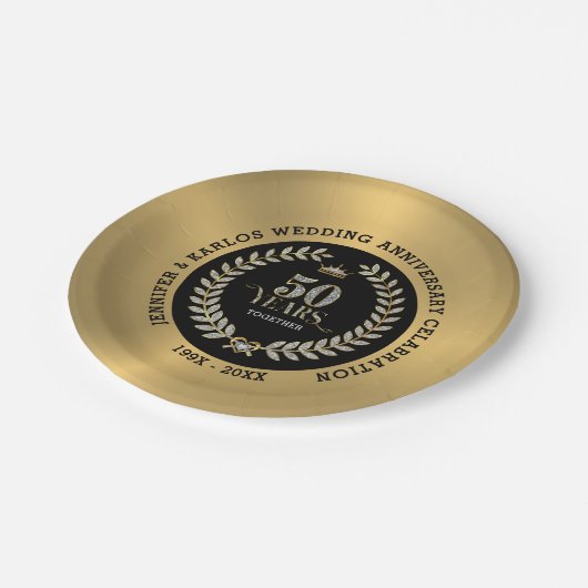 50e bruiloft Jubileum Sparkling Laurel Wreath Papieren Bordje (Gekanteld)