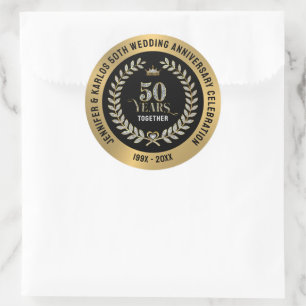50e bruiloft Jubileum Sparkling Laurel Wreath Ronde Sticker