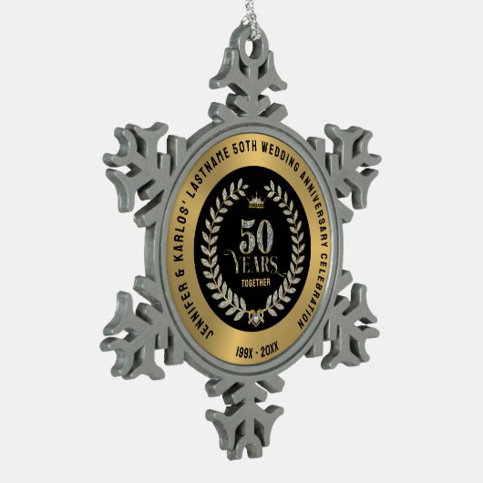 50e bruiloft Jubileum Sparkling Laurel Wreath Tin Sneeuwvlok Ornament (Links)