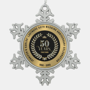 50e bruiloft Jubileum Sparkling Laurel Wreath Tin Sneeuwvlok Ornament