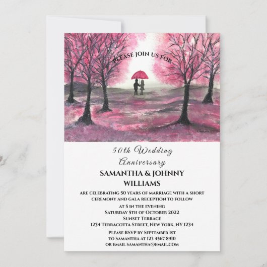 50e bruiloft Jubileum Spring Paar Roze Bos Kaart (Voorkant)