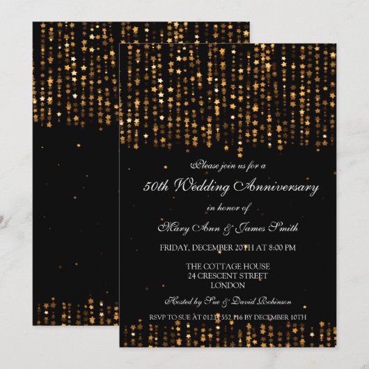 50e bruiloft Jubileum Star Confetti Gold Kaart (Voorkant / Achterkant)