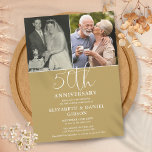 50e bruiloft Jubileum toen en nu 2 foto Kaart<br><div class="desc">Een elegante uitnodiging voor het 50-jarig huwelijk,  met 2 speciale foto's en stijlvolle typografie op een gouden achtergrond. Ontworpen door Thisnotme©</div>