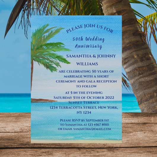 50e bruiloft Jubileum Tropical Beach Coastal Kaart