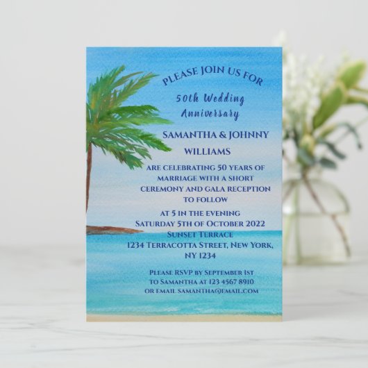 50e bruiloft Jubileum Tropical Beach Coastal Kaart (Staand voorkant)